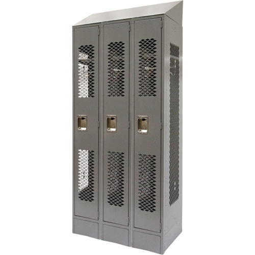 Vented Lockers, Bank of 3, 36 x 18" x 88", Steel, Grey, Knocked Down, Perforated Pathway Supply LP