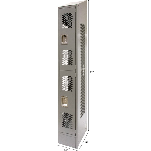 Vented Lockers, 2 -tier, 12" x 18" x 88", Steel, Grey, Knocked Down, Perforated Pathway Supply LP