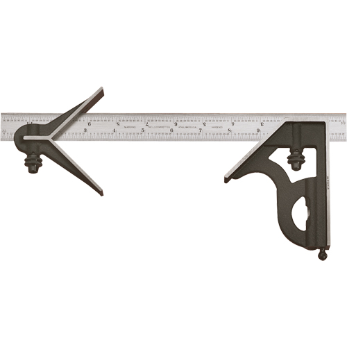Combination Squares with Square Head & Centre Head - No. 11HC Series with Cast Iron Heads, 18" L, 1/64" Graduations, Steel, Plain Pathway Supply LP