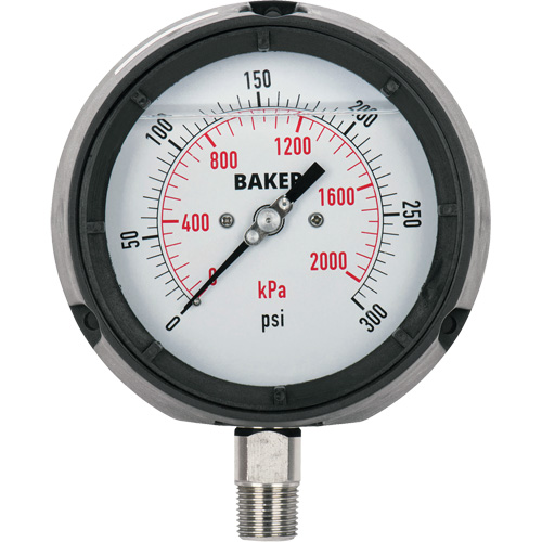 Pressure Gauge, 4-1/2" , 30"-0-15 psi, Bottom Mount, Liquid Filled Analogue Pathway Supply LP