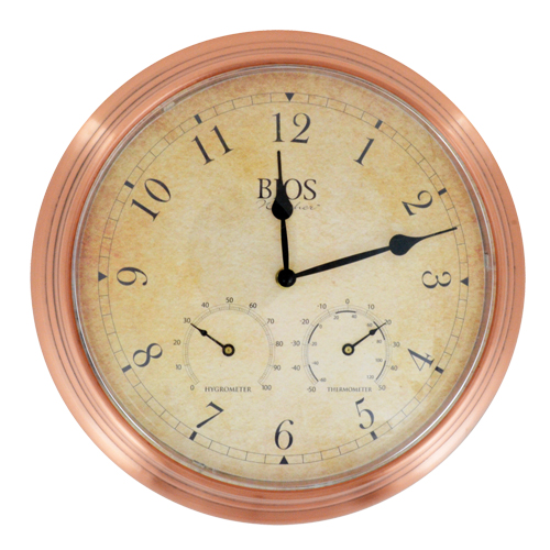 Horloge ext&eacute;rieure 3 en 1, Analogique, &agrave; piles, 14" dia., Brun Pathway Supply LP
