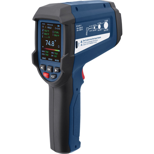 Thermom&egrave;tre infrarouge professionnel avec thermocouple de type K int&eacute;gr&eacute;, -58 - 3362°F (-50 - 1850°C), 55:1, &eacute;missivit&eacute; Ajustable Pathway Supply LP