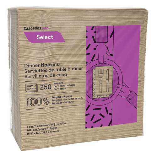 Serviettes de table &agrave; pli 1/8 Pro Select, 1 pli, 15,5" x 16" Pathway Supply LP