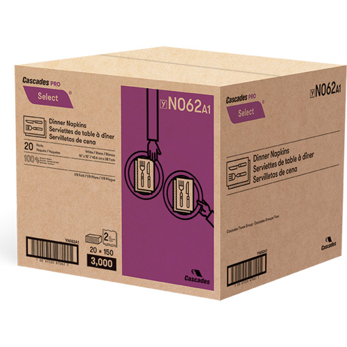 Serviettes de table &agrave; plis 1/8 Pro Select, 2 pli, 15" x 16" Pathway Supply LP