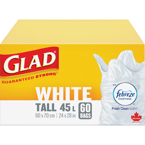 Sacs &agrave; ordures hauts 45 L avec Febreze, R&eacute;gulier, 24" la x 28" lo, Blanc Pathway Supply LP