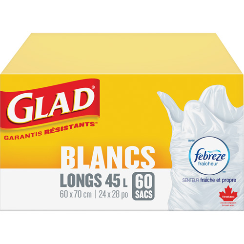 Sacs &agrave; ordures hauts 45 L avec Febreze, R&eacute;gulier, 24" la x 28" lo, Blanc Pathway Supply LP