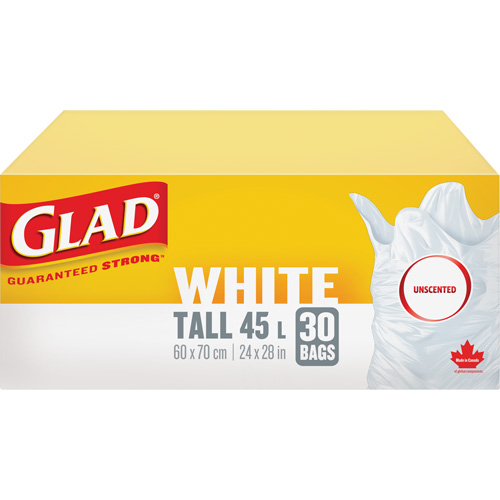 Tall 45L Unscented Garbage Bags, Regular, 24" W x 28" L, White Pathway Supply LP