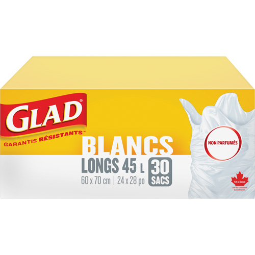 Tall 45L Unscented Garbage Bags, Regular, 24" W x 28" L, White Pathway Supply LP