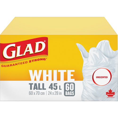 Tall 45L Unscented Garbage Bags, Regular, 24" W x 28" L, White Pathway Supply LP
