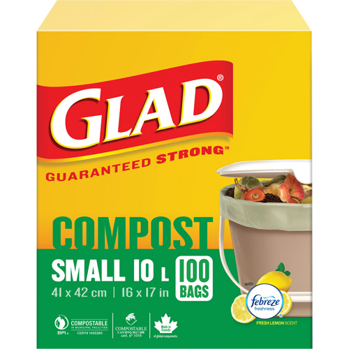 Small Compostable Bags, Regular, 17" L x 16" W, Brown, 10 L (3 Gal.) Capacity Pathway Supply LP