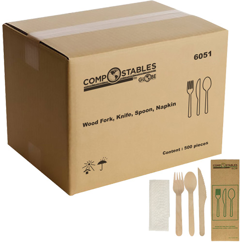 Ensemble d'ustensiles en bois dans un sac en papier Pathway Supply LP