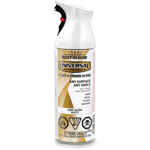 Universal&reg; Enamel Paint & Primer In One, White, Semi-Gloss, Aerosol Can Pathway Supply LP