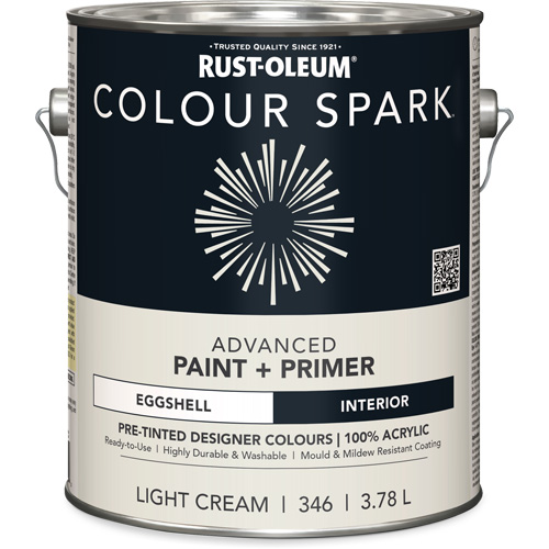Colour Spark Interior Pre-Tinted Paint + Primer Wall Paint, White Cotton, Semi-Gloss, 3.78 L, Gallon Pathway Supply LP