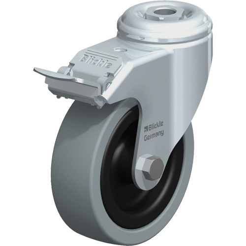 Light-Duty Caster, Swivel with Brake, 4" (101.6 mm), Solid Rubber, 242 lbs. (110 kg.) Pathway Supply LP