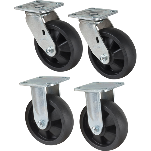 Caster Set, Rigid/Swivel, 6" (152.4 mm), Nylon, 2400 lbs. (1089 kg.) Pathway Supply LP