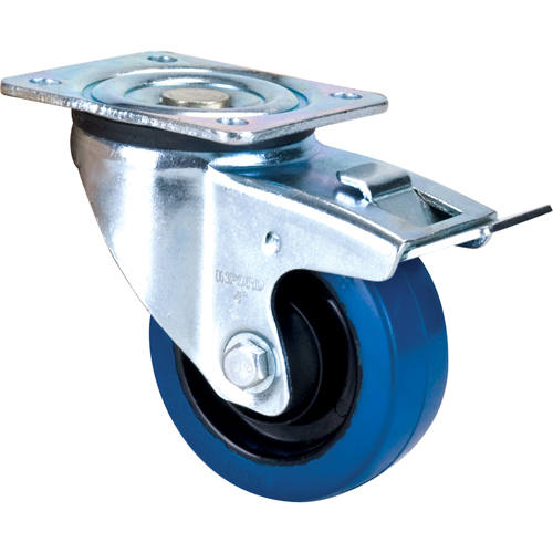 Blue Caster, Swivel with Brake, 4" (101.6 mm), Rubber, 350 lbs. (158.8 kg.) Pathway Supply LP