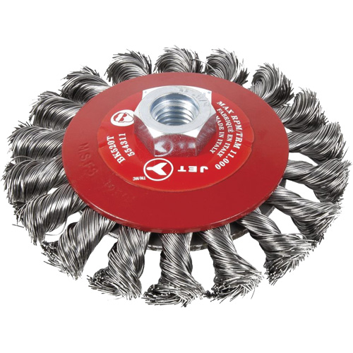 Brosse conique &agrave; fils nou&eacute;s torsad&eacute;s, Dia. 6", Fils 0,02", Arbre 5/8"-11, Acier Pathway Supply LP