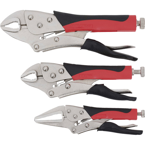 Cushion Grip Locking Plier Set, 6"/10"/7" Length, Curved Jaw/Long Nose Pathway Supply LP