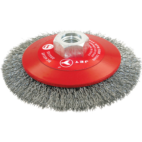 High-Performance Bevel Crimped Conical Brush, 4-1/2" Dia., 0.014" Fill, 5/8"-11 Arbor, Steel Pathway Supply LP