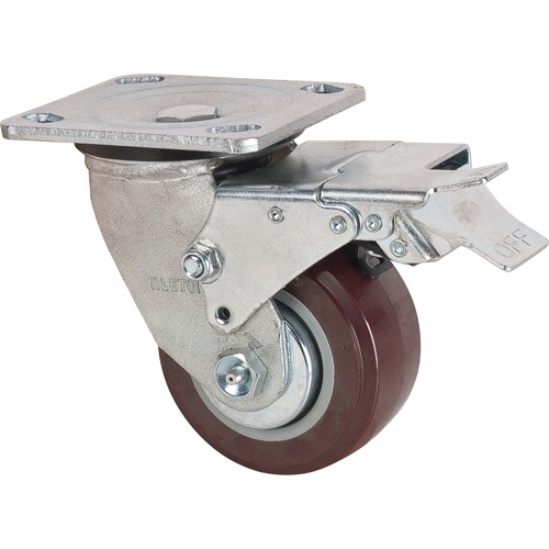 Caster, Swivel with Brake, 4" (101.6 mm), Polyurethane, 550 lbs. (249.5 kg.) Pathway Supply LP