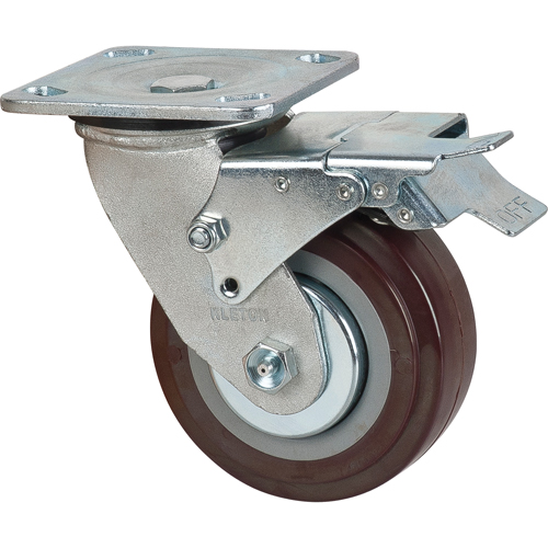 Caster, Swivel with Brake, 5" (127 mm), Polyurethane, 650 lbs. (294 kg.) Pathway Supply LP