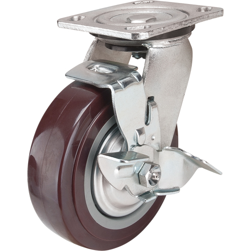 Caster, Swivel with Brake, 6" (152.4 mm), Polyurethane, 850 lbs. (385 kg.) Pathway Supply LP