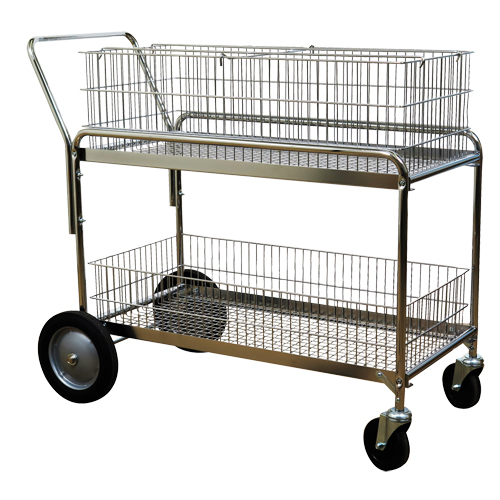 Wire Mesh Office Mail Cart, 250 lbs. Capacity, Chrome, 23-3/4" D x 43" L x 38-1/2" H, Chrome Plated Pathway Supply LP
