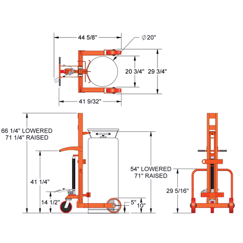 Hydraulic Large Liquid Gas Cylinder Cart HLCC, Polyurethane Wheels, 20" W x 20" D Base, 1000 lbs. Pathway Supply LP