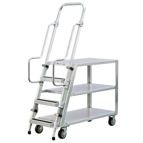 Aluminum Stock Picking Ladder Cart, Aluminum, 22" W x 51-1/2" D, 3 Shelves, 800 lbs. Capacity Pathway Supply LP