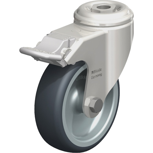 Roulette en &eacute;lastom&egrave;re thermoplastique acier inoxydable, Pivotant avec frein, Diam&egrave;tre 4" (102 mm), Capacit&eacute; 240 lb (108 kg) Pathway Supply LP
