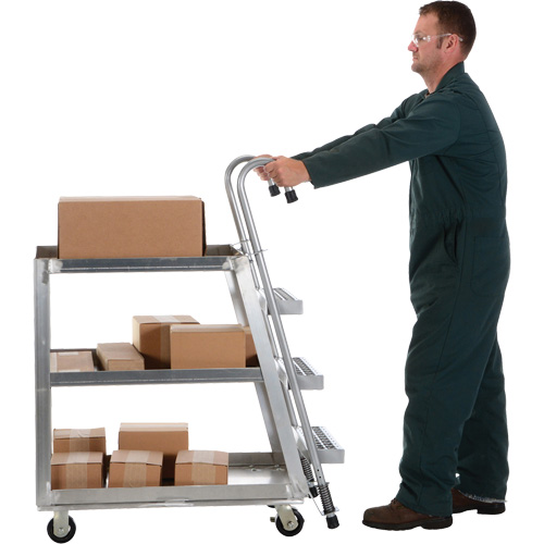 Stockpicker Truck, Aluminum, 21-7/8" W x 40" D, 3 Shelves, 660 lbs. Capacity Pathway Supply LP