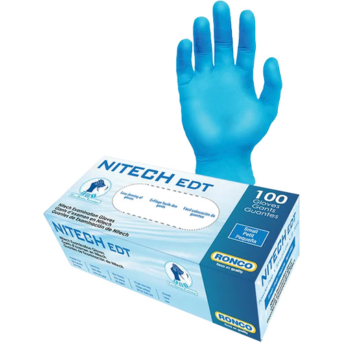 Gants d'examen EDT, Petit, Nitech, 5 mils, Sans poudre, Bleu, Classe 2 Pathway Supply LP