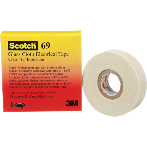 Scotch&reg; Glass Cloth Tape, 19 mm (3/4") W x 20 m (66') L, 7 mils, White Pathway Supply LP