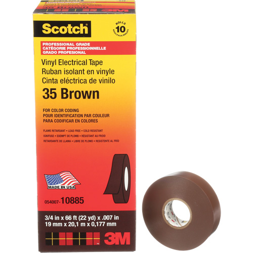Ruban isolant en vinyle pour codification par couleur Scotch, 19 mm (3/4") la x 20 m (66') lo, 7 mils, Brun Pathway Supply LP