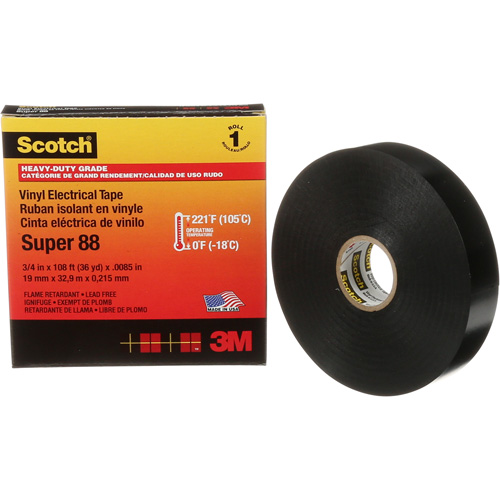 Scotch&reg; Super 88 Professional-Grade  Electrical Tape, 19 mm (3/4") W x 32.9 m (108') L, 8.5 mils, Black Pathway Supply LP