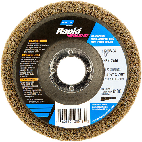 DISQUE FINITION RAPIDE 4 1/2X7/8 NEX-2AM MOY, 4-1/2" dia., Grain Moyen, Oxyde d'aluminium Pathway Supply LP