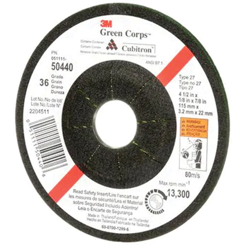 Green Corps Flexible Grinding Wheel, 4-1/2" x 1/8", 7/8" Arbor, Ceramic, Type 27 Pathway Supply LP