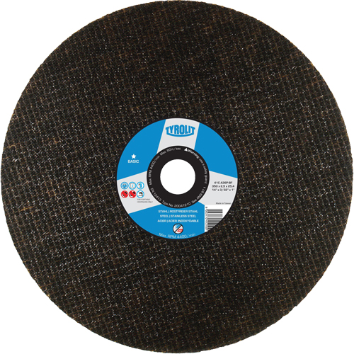 Meule &agrave; tronçonner, 14" x 3/32", Arbre de 1", Type 1, Oxyde d'aluminium, 4400 Tr/min Pathway Supply LP