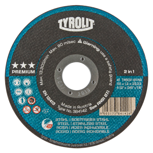 Meule &agrave; tronçonner 2-en-1 de premi&egrave;re qualit&eacute; Thincut, 4-1/2" x 0,045", Arbre de 7/8", Type 1, Oxyde d'aluminium, 13 300 Tr/min Pathway Supply LP