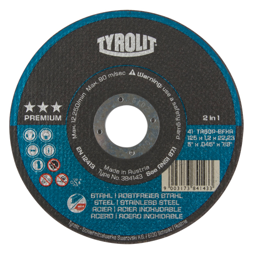 Premium 2 In 1 Thincut Cut-Off Wheel, 5" x 0.045", 7/8" Arbor, Type 1, Aluminum Oxide, 12250 RPM Pathway Supply LP