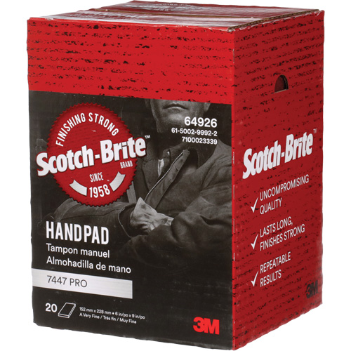 Scotch-Brite 7447 Hand Pads, Aluminum Oxide, 9" x 6", Very Fine Grit Pathway Supply LP