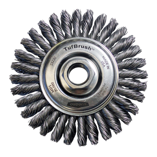 Brosse &agrave; fils nou&eacute;s TufBrush, Dia. 4", Fils 0,02", Arbre 5/8"-11, Acier Pathway Supply LP