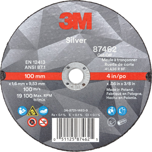 Silver Cut-Off Wheel, 4" x 0.06", 3/8" Arbor, Type 1, Ceramic, 19100 RPM Pathway Supply LP
