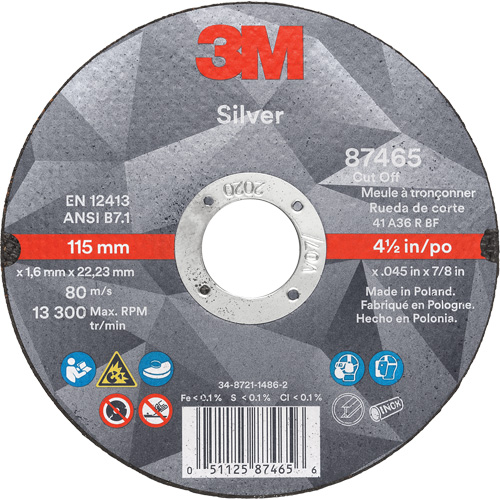 Silver Cut-Off Wheel, 4-1/2" x 0.045", 7/8" Arbor, Type 1, Ceramic, 13300 RPM Pathway Supply LP