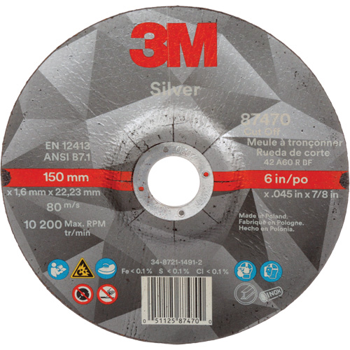 Silver Cut-Off Wheel, 6" x 0.045", 7/8" Arbor, Type 27, Ceramic, 10200 RPM Pathway Supply LP