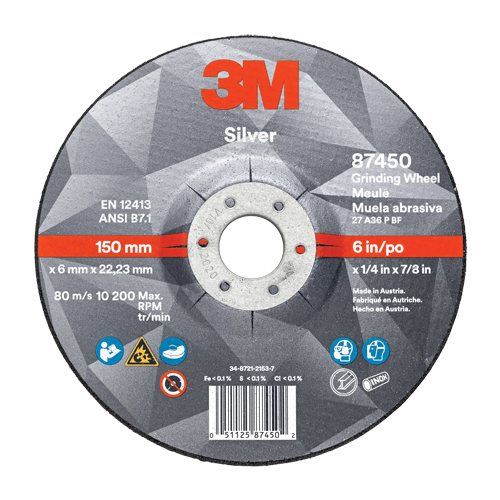 Silver Depressed Centre Grinding Wheel, 4-1/2" x 1/4", 7/8" Arbor, Ceramic, Type 27 Pathway Supply LP