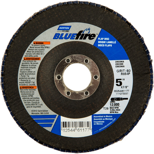 Disque &agrave; lamelles BlueFire, 5" x 7/8", Type 29, Grain 36, Alumine de zirconium Pathway Supply LP