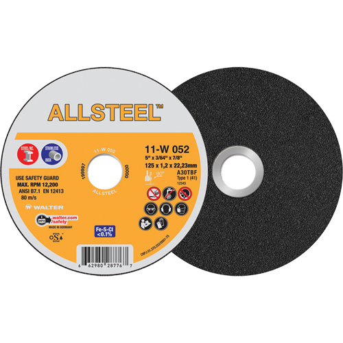 AllSteel Cut-Off Wheel, 5" x 3/64", 7/8" Arbor, Type 1, Aluminum Oxide, 12250 RPM Pathway Supply LP
