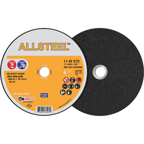 AllSteel Cut-Off Wheel, 7" x 5/64", 7/8" Arbor, Type 1, Aluminum Oxide, 8500 RPM Pathway Supply LP