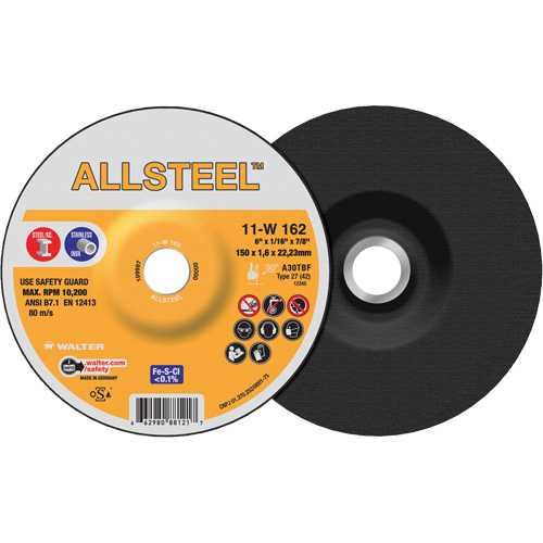 AllSteel Cut-Off Wheel, 6" x 1/16", 7/8" Arbor, Type 27, Aluminum Oxide, 10200 RPM Pathway Supply LP